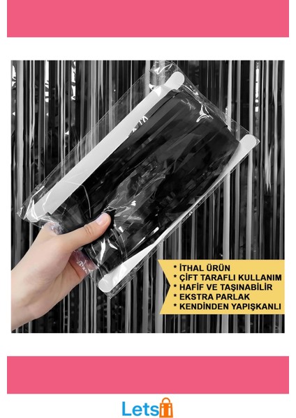 Siyah Ekstra Metalize Parlak Saçaklı Arka Fon Perde 1x2 Metre indirimleri