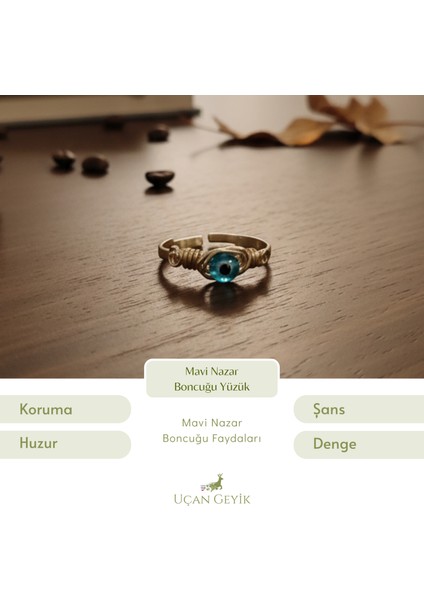 Lacivert Nazar Boncuğu Yüzük - Şans Getiren, Koruyucu, El Yapımı Yüzük