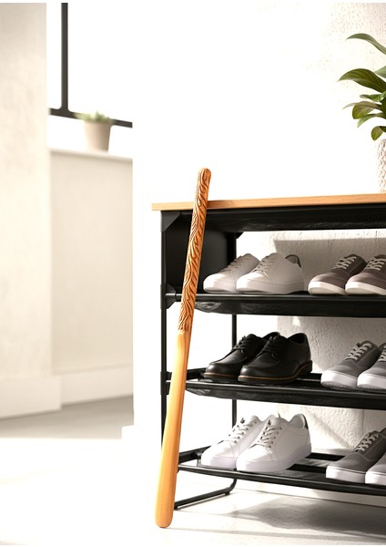 Bade Işlemeli Ahşap El Oyması Ayakkabı Çekeceği 75 cm Kerata