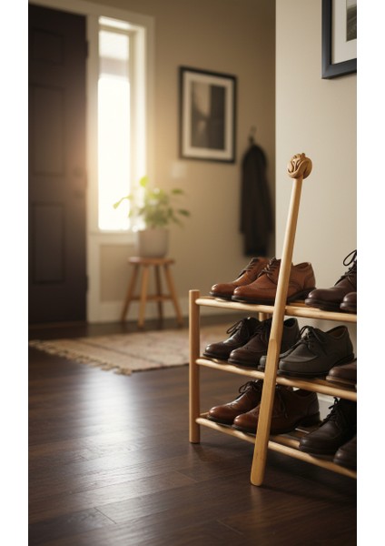 Tilki Figür Model Ceviz Ahşap El Oyması Ayakkabı Çekeceği 75 cm Kerata