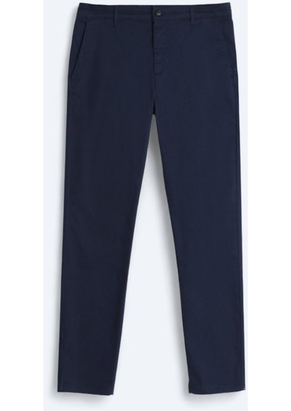 Lacivert Düz Dokuma Regular Fit Casual Pamuk Karışımlı Pantolon