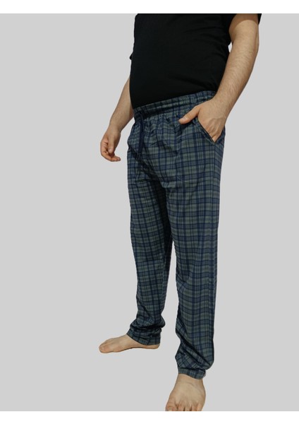 Büyük Beden Pijama Altı - Unisex Battal Beden Cepli %100 Cotton Checkered Plaid Tek Alt Pijama fiyatları