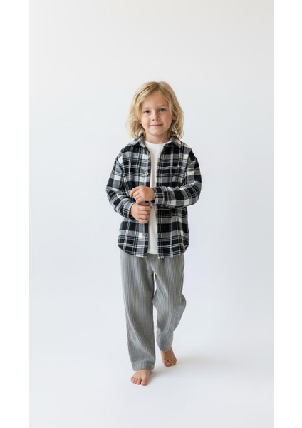 Siyah Ekoseli Gömlekli 3lü Takım