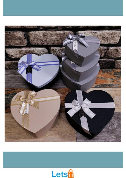Renkli 3'lü Hediyelik Kalp Kutu Seti Karton modelleri