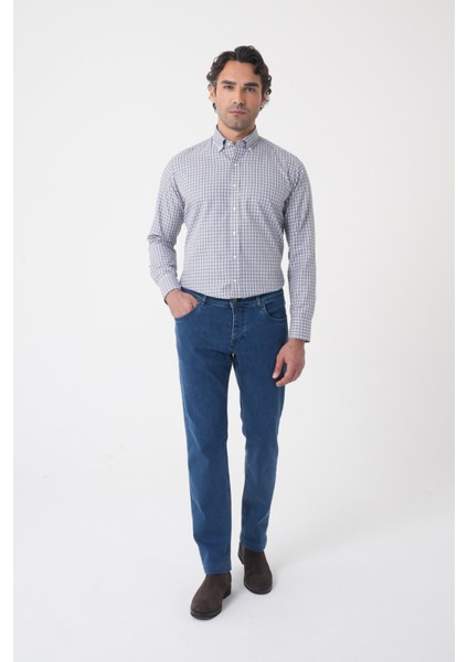 Erkek 5 Cepli Yıkamalı Jean Denim Pantolon Açık Lacivert PNJ25K25202_38