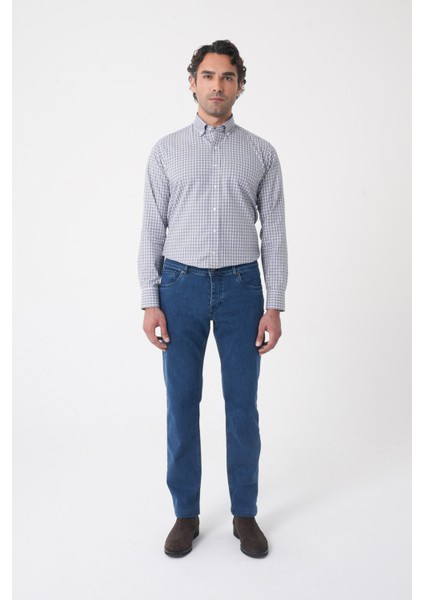 Erkek 5 Cepli Yıkamalı Jean Denim Pantolon Açık Lacivert PNJ25K25202_38 modelleri