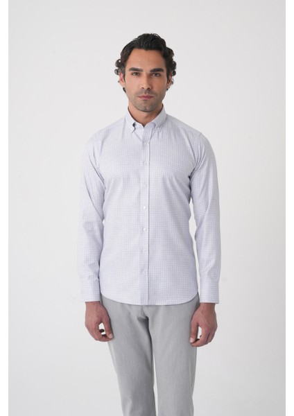 Regular Fit Paşa Yaka Pamuk Gri Erkek Gömlek GMEKS4K242004_D55