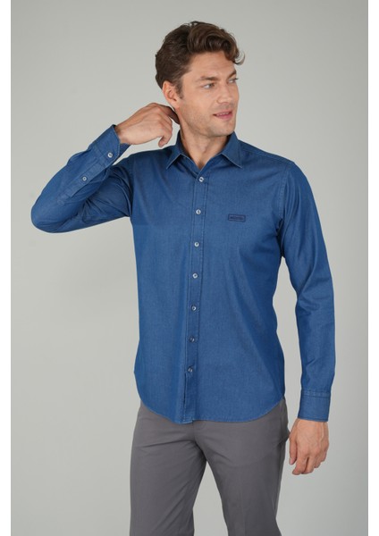 Uzun Kollu Regular Fit Spor Erkek Denim Gömlek GMJEAN252166_D66