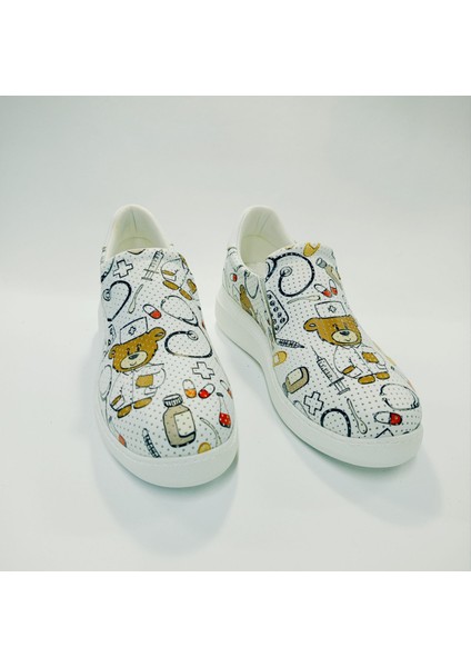 Ayıcık Desenli Lastikli Ortopedik Kadın Spor Ayakkabı
