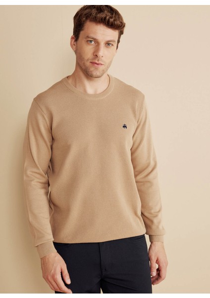 Bisiklet Yaka Standart Camel Erkek Kazak BBFW25MKL001