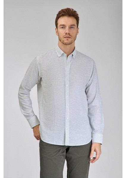 Regular Fit Paşa Yaka Yeşil Erkek Gömlek GMKTN3PS224018_D46