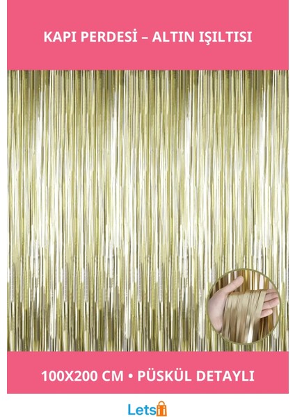 Mat Altın Püsküllü Kapı Perdesi 1x2 M Dekoratif Süsleme