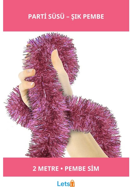 Pembe Simli Parti Süsü 2 Metre Eğlenceli Süsleme
