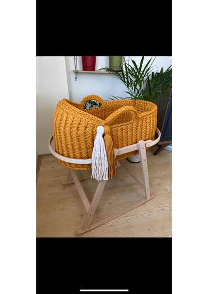 Anne Yanı Sallanır Beşik – El Örgüsü Penye Puset + Ahşap Standt fırsatları