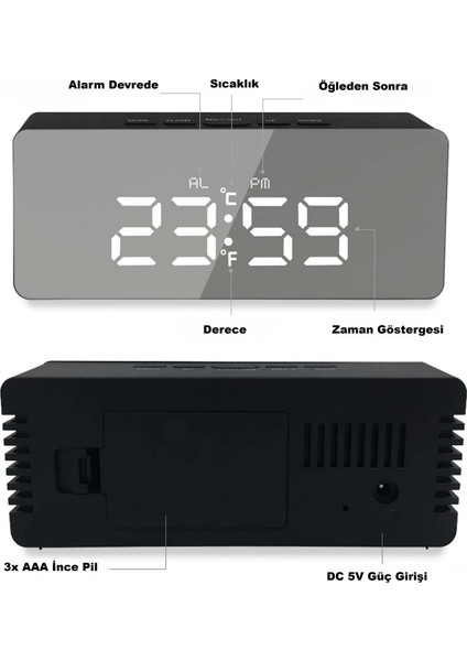 Dijital Çalar Saat Usb/pil Aynalı LED Termometre Alarm Gece Modlu Eletronik Saat indirimleri