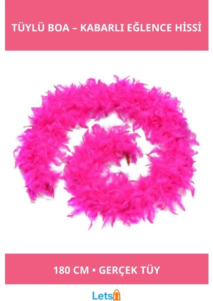Fuşya Renk Kabarık Tüylü Otriş Boa 180 cm Gerçek Tüy Dekorasyon
