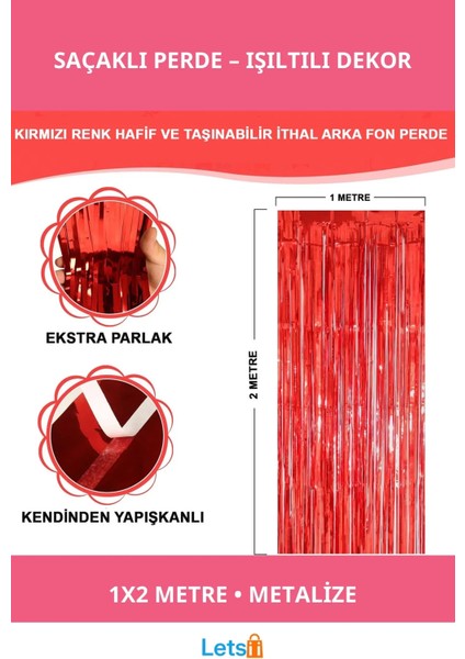 Kırmızı Metalize Parlak Saçaklı Perde 1x2 Metre