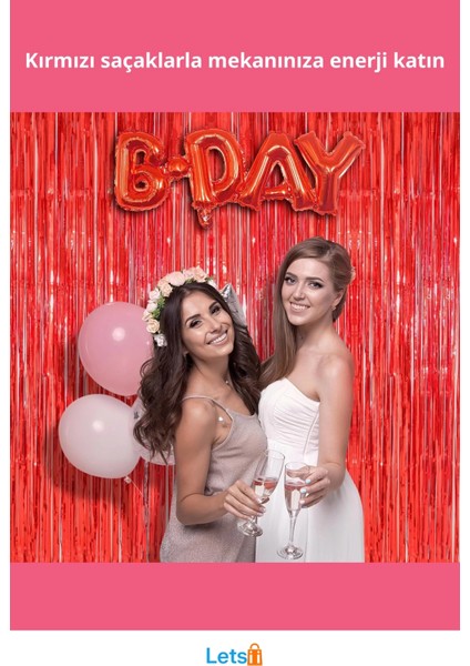 Kırmızı Metalize Parlak Saçaklı Perde 1x2 Metre fiyatları