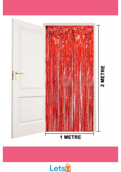 Kırmızı Metalize Parlak Saçaklı Perde 1x2 Metre modelleri