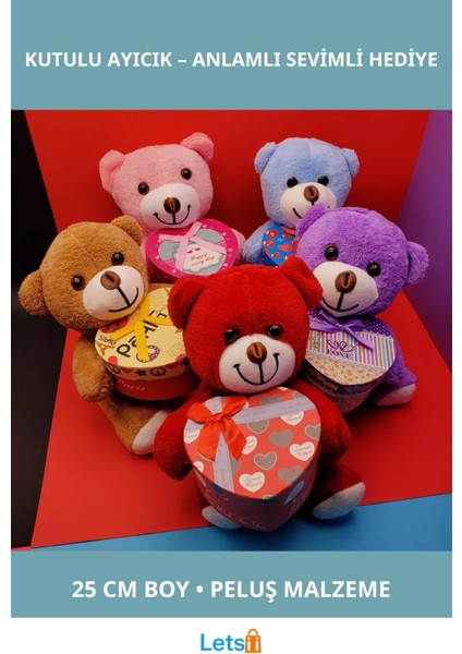 25 cm Peluş Ayıcık Hediyelik Kutulu Sevimli Peluş Oyuncak