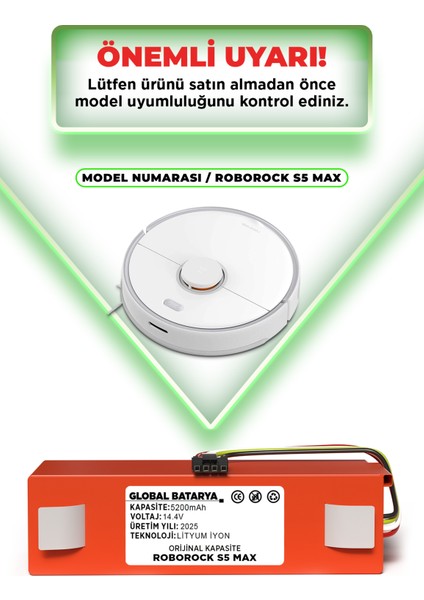 Roborock S5 Max Uyumlu Robot Süpürge Bataryası 14.4V 5200MAH Li-ion Pil (Orijinal Kapasite) indirimleri