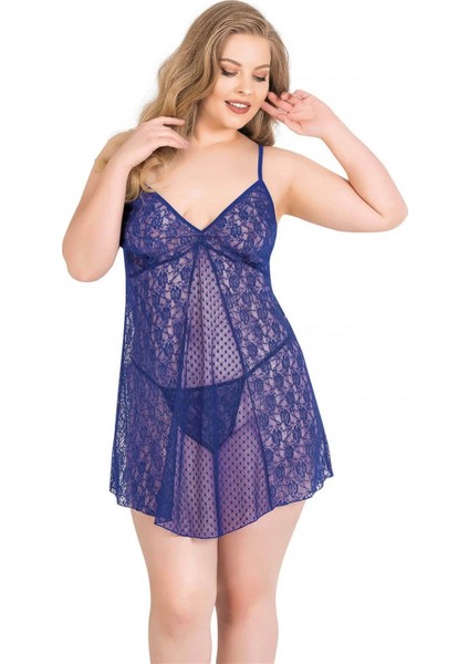 Marsilyan-Büyük Beden Saks Kısa Tül Gecelik