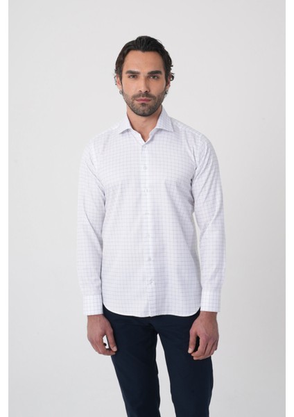 Regular Fit Italyan Yaka Pamuk Lacivert Erkek Gömlek GMEKS4K242034_E39