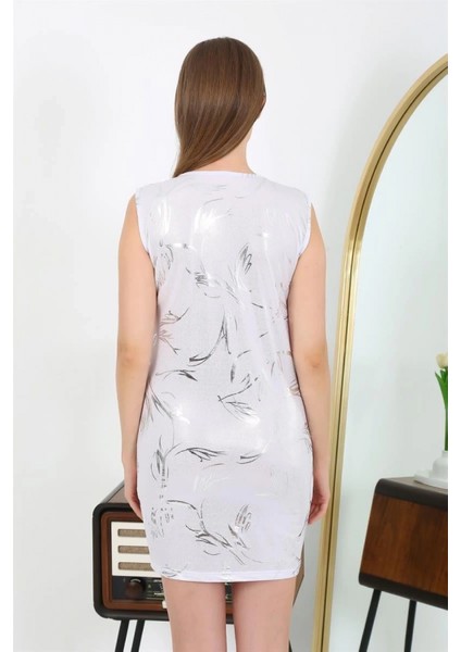 Marsilyan- Kadın Kalın Askılı Kısa Parlak Micro Ev Elbisesi Gecelik Beyaz indirimleri