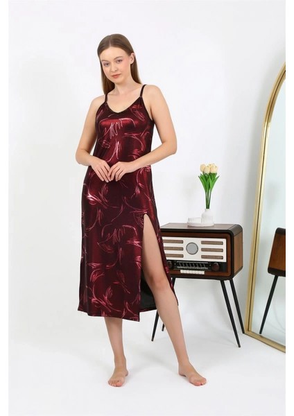 - Kadın Ip Askılı Uzun Parlak Micro Elbise Gecelik Bordo fiyatları