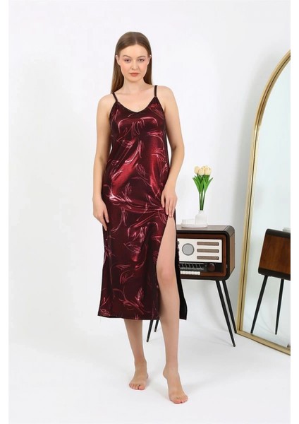 - Kadın Ip Askılı Uzun Parlak Micro Elbise Gecelik Bordo indirimleri