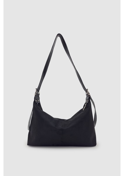 Suroa Ayarlanabilir Askılı Yumuşak Formlu Süet Hobo Kadın El, Kol ve Omuz Çantası Siyah