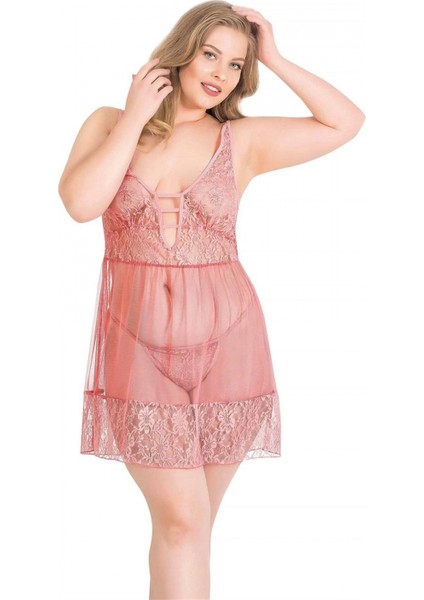 -Büyük Beden Mercan Kısa Tül Gecelik fiyatları