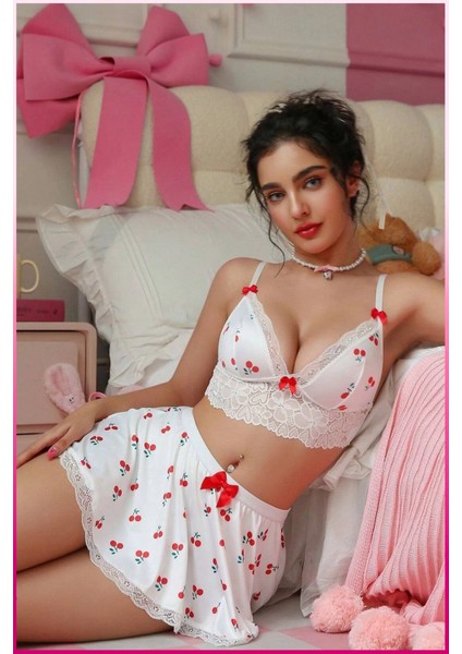 Kadın Kirazlı Fiyonklu Seksi Kostüm modelleri