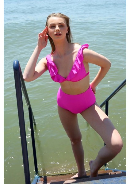 - Kadın Fırfırlı Yüksek Bel Fuşya Bikini fiyatları