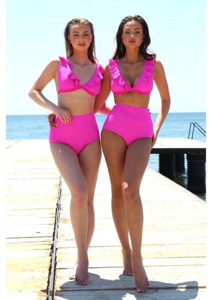 - Kadın Fırfırlı Yüksek Bel Fuşya Bikini fırsatları