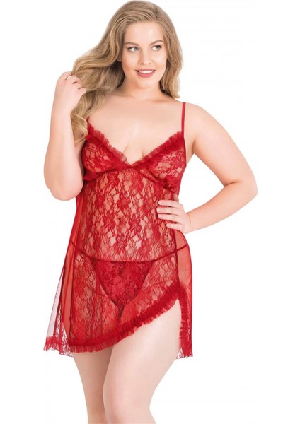 -Büyük Beden Kırmızı Kısa Tül Gecelik fiyatları