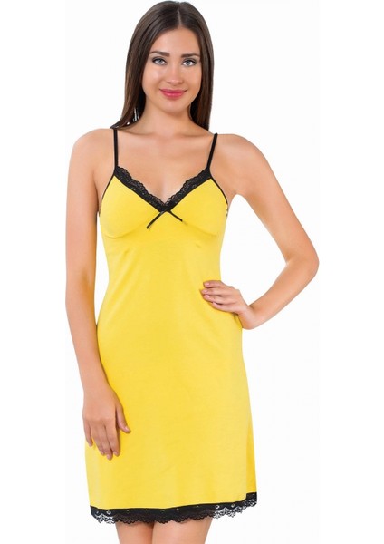 - Ip Askılı Gecelik Sarı - Siyah