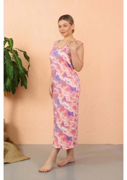 Marsilyan- Kadın Ip Askılı Yırtmaçlı Uzun Pembe Gecelik fiyatları