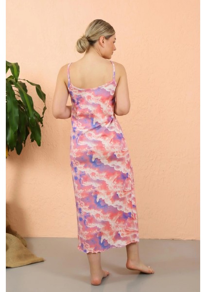 Marsilyan- Kadın Ip Askılı Yırtmaçlı Uzun Pembe Gecelik fırsatları