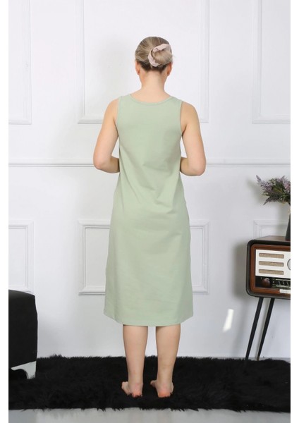 - Kadın Kalın Askılı Penye Uzun Fıstık Yeşili Gecelik modelleri