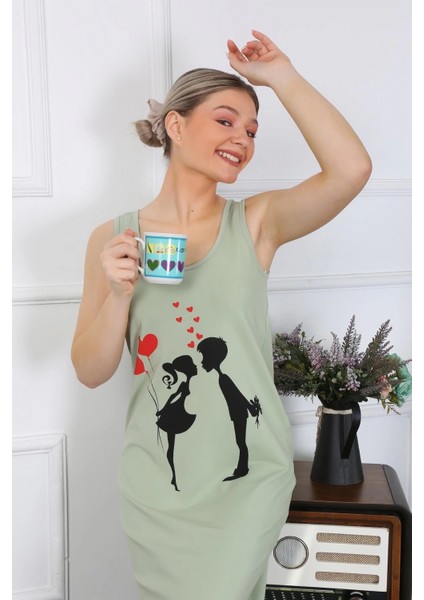 - Kadın Kalın Askılı Penye Uzun Fıstık Yeşili Gecelik fırsatları