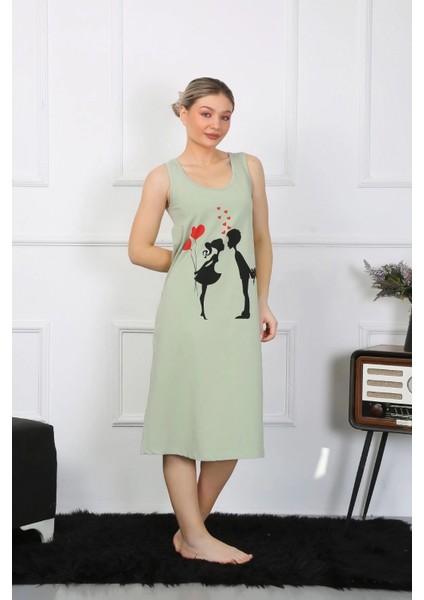 - Kadın Kalın Askılı Penye Uzun Fıstık Yeşili Gecelik indirimleri