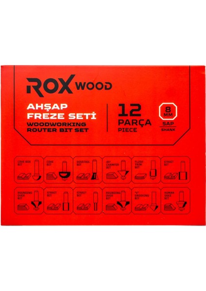12 Parça Ahşap Freze Seti 8mm Sap