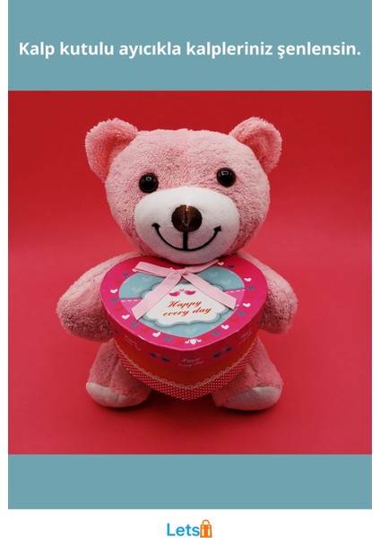 Sevimli Pembe Kutulu Peluş Ayıcık 25 cm Kalp Kapaklı fiyatları