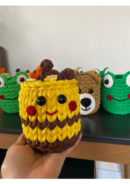 Mini El Örgüsü Kalemlik – Penye Ip Organizer (10–12 Cm)