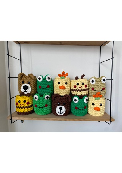 Mini El Örgüsü Kalemlik – Penye Ip Organizer (10–12 Cm)