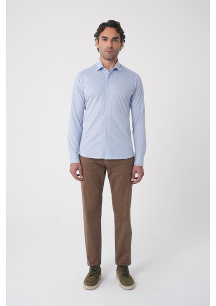 Açık Mavi Uzun Kol Klasik Yaka Örme Cepsiz Erkek Gömlek GMKLS250027_D33 modelleri