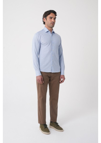Açık Mavi Uzun Kol Klasik Yaka Örme Cepsiz Erkek Gömlek GMKLS250027_D33 fırsatları