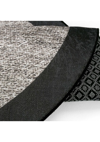 Pratico Gri Oval Mutfak Halısı Sisal Görünümlü Makinede Yıkanan Kaymaz Dot Taban Dijital Baskı Halı