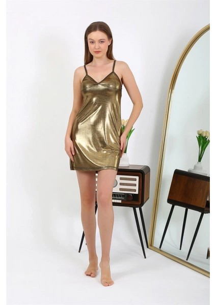 - Ip Askılı Micro Kumaş Kısa Parlak Gecelik Ev Giyim Sarı fırsatları